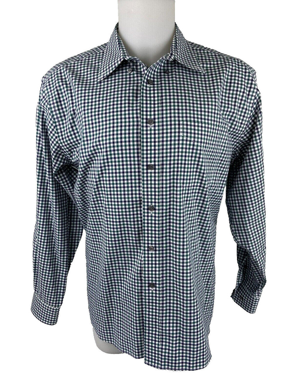 Jos A Bank Men Large Traveler Long Sleeve Shirt Blue Green White Check